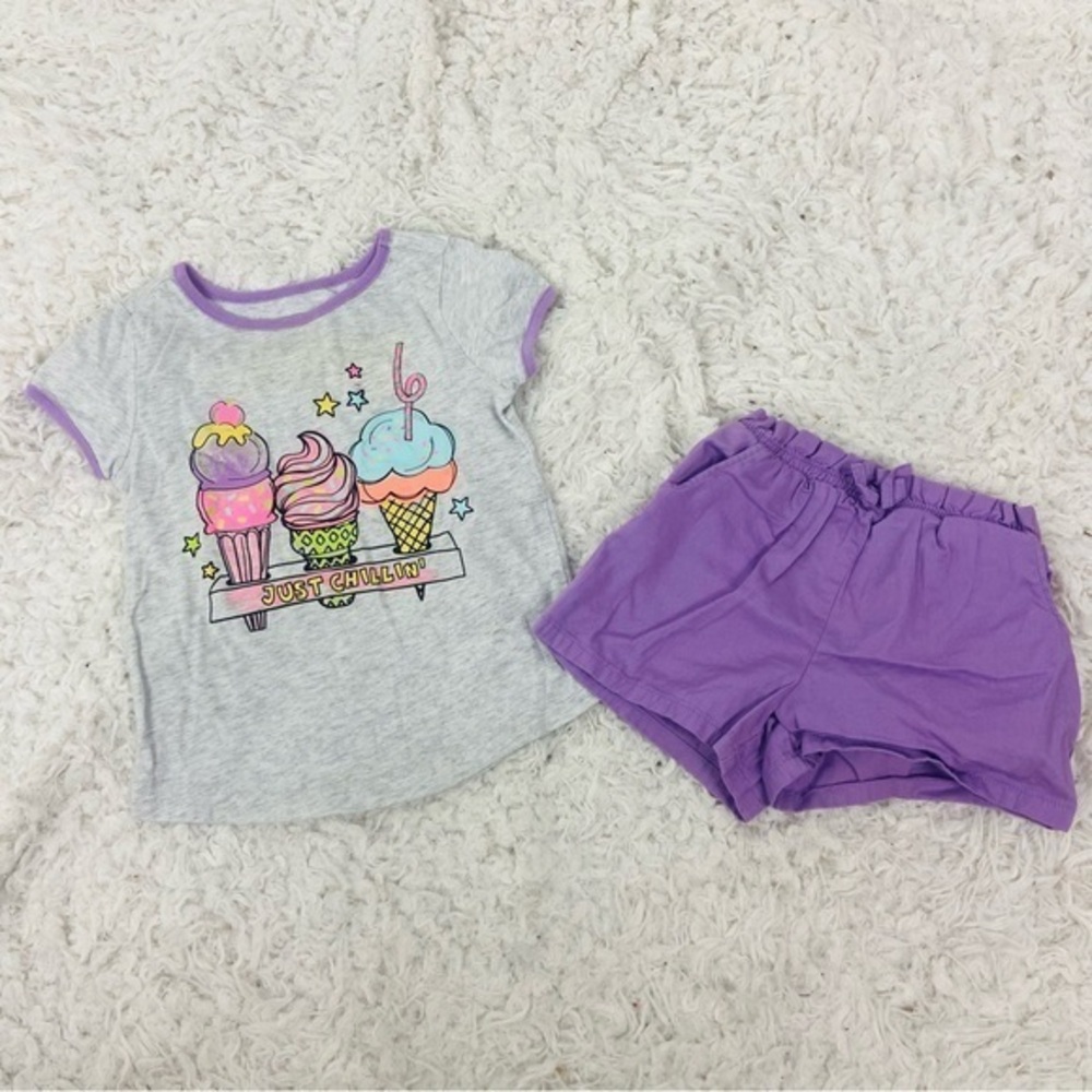 Garanimals Gray & Purple colorful Ice Cream just chilling shirt & shorts set 3T